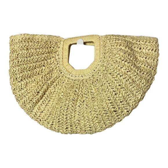 Ramla Handbags - Ramla Woven Raffia Creasant Top Handle Bag Purse Tan Straw Boho Beach Vacation